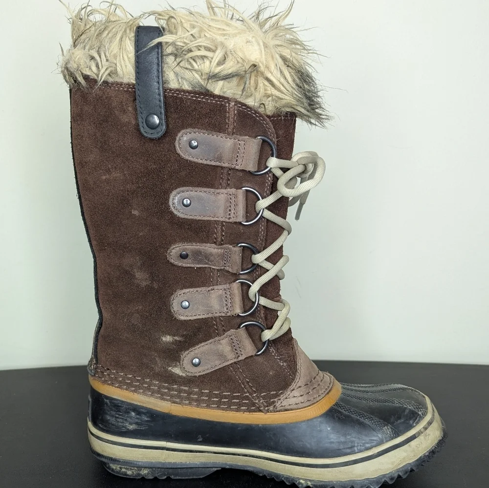 Sorel‎ Joan of Arctic Brown Suede Faux Fur Lace Up Waterproof Boots Women’s 7